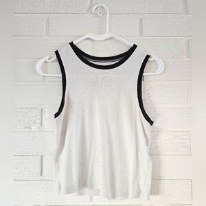 Cut Off Sleeve Top                             Color: White w/ Black Trim